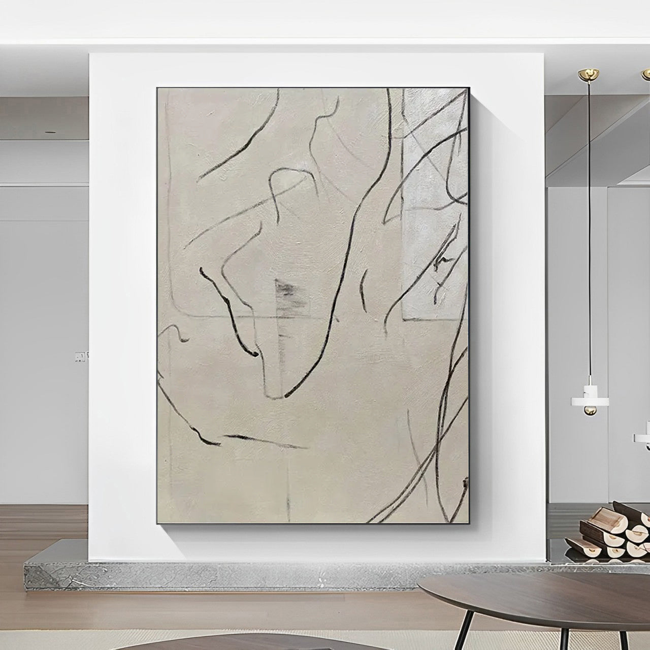 Modernistic - Modern Large Abstract Lines Painting on Canvas