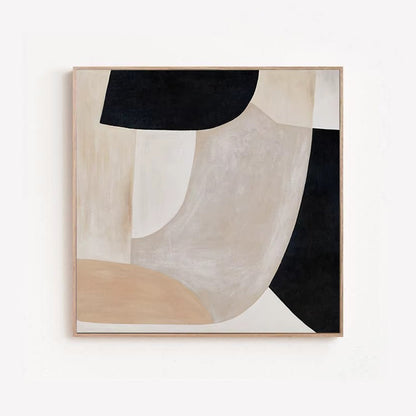 Abstract art piece with geometric shapes on a white wall