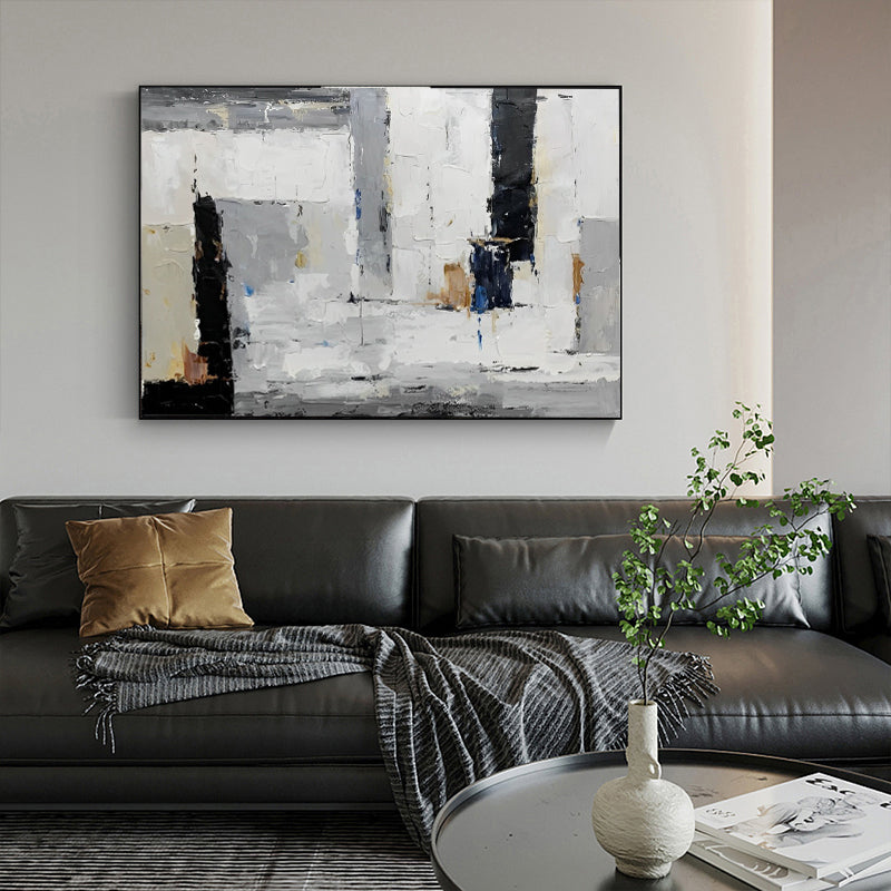 Mona - White, Black and Grey Wall Art Oil Painting on Canvas