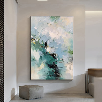 Inspire - Large White, Blue and Green Abstract Painting on Canvas