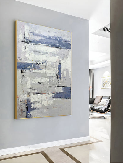 Modernized - Extra Large Wall Art White and Grey Painting on Canvas