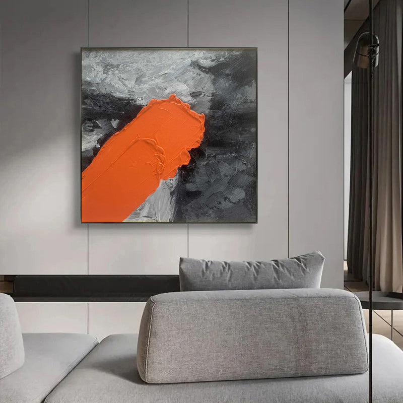 Innovative - Modern 3D Textured Black and Orange Wall Art Painting