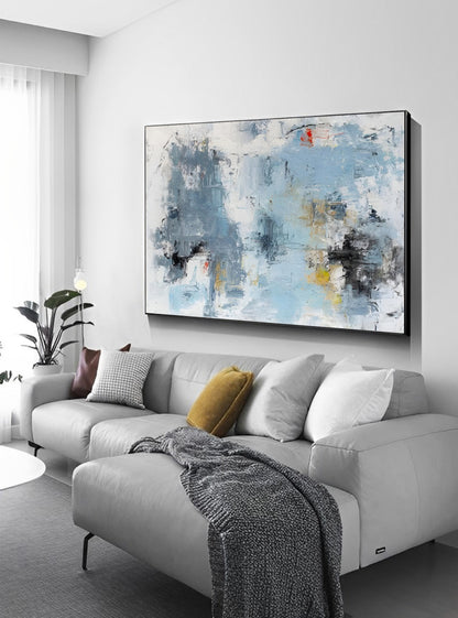 Angelic - Large White and Blue Painting For Living Room Decor