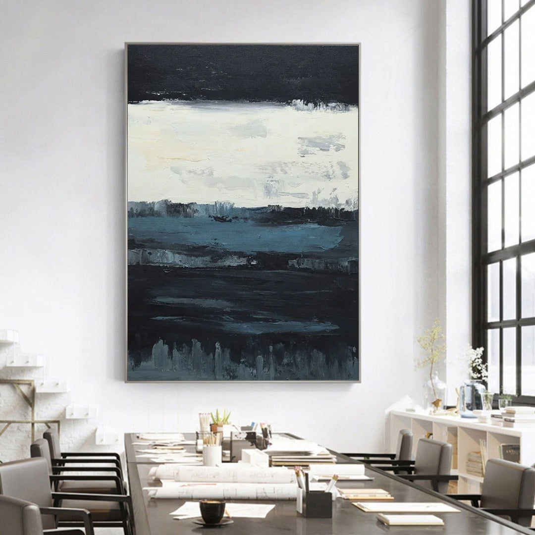 HueHarmony - Modern Abstract Blue and White Painting on Canvas