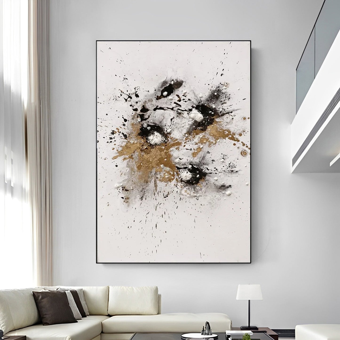 Splash - Large Black White and Gold Abstract Wall Art Painting