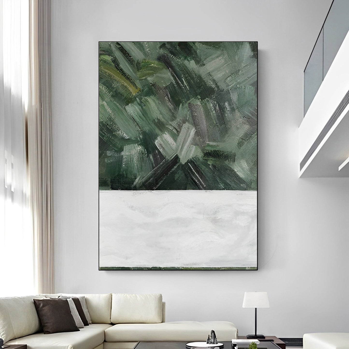 Affirmations - Large Green White Painting on Canvas