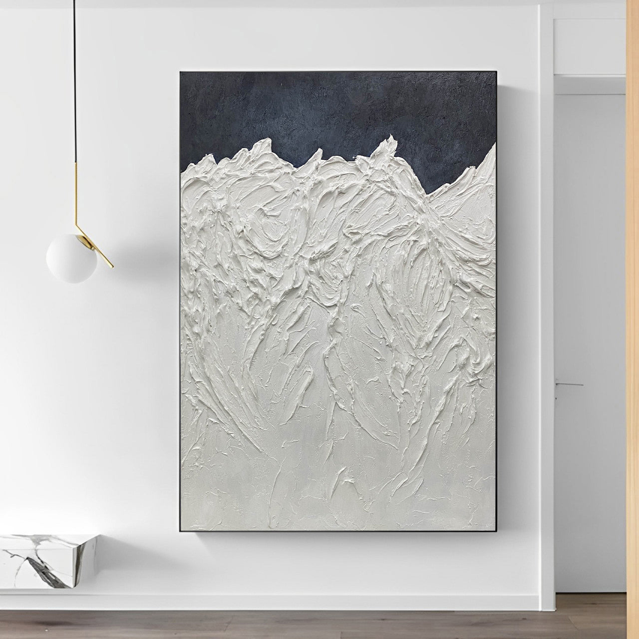 Slush - Peinture 3D sur toile extra large en noir et blanc représentant une montagne 