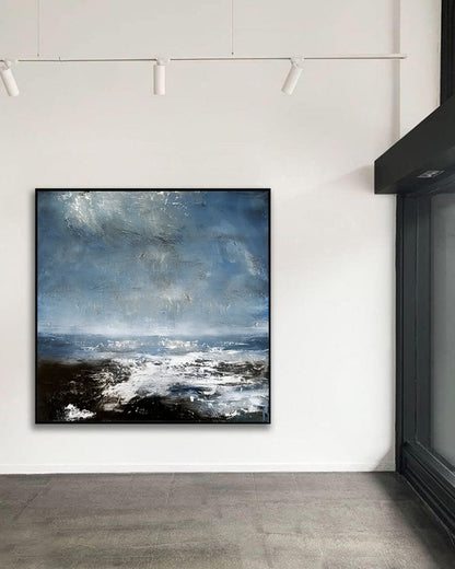 Coast - White and Blue Deep Ocean Painting on Canvas