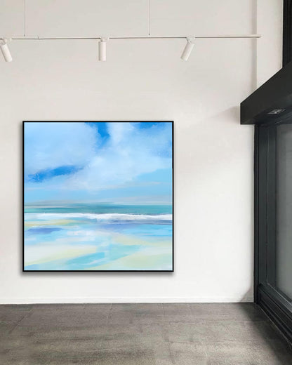 Shore - Large Blue Sunset Ocean Painting on Canvas