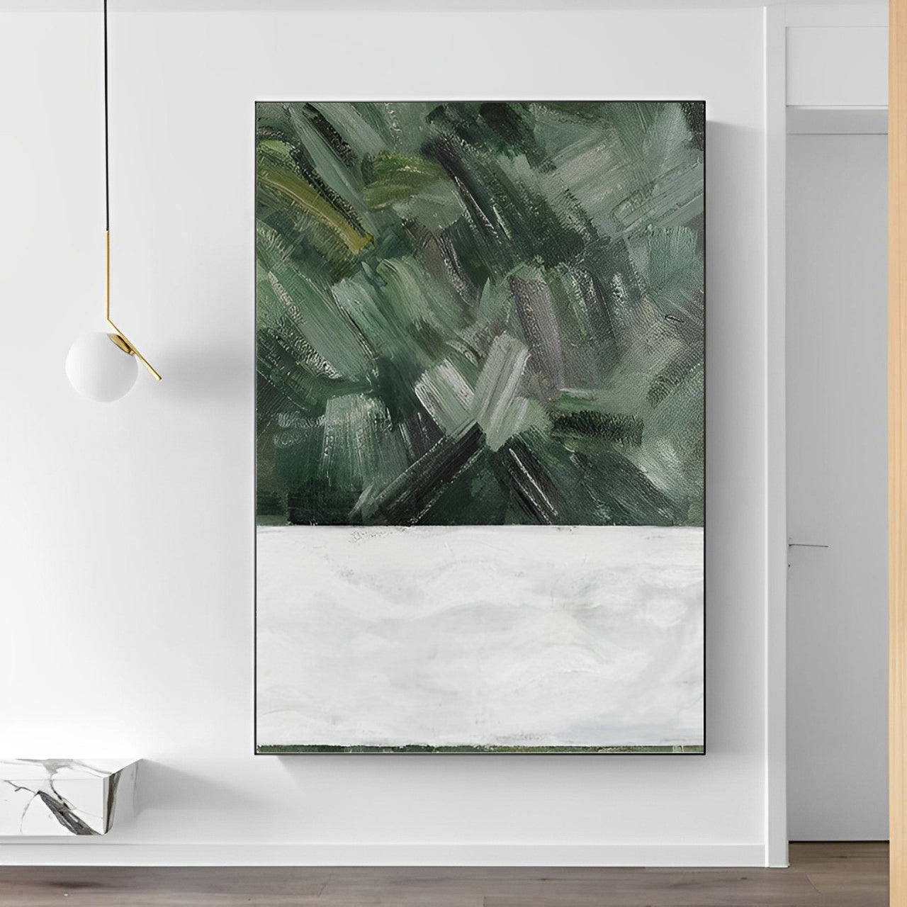 Affirmations - Large Green White Painting on Canvas