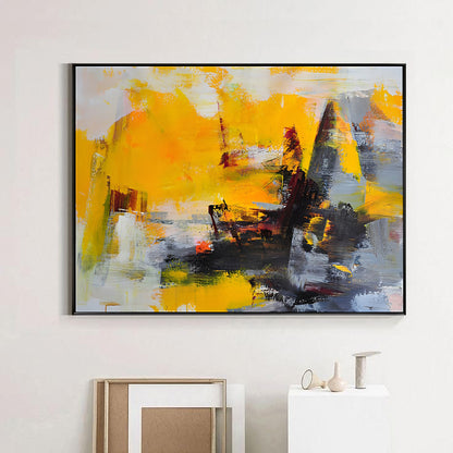 Patch - Colorful Abstract Grey and Yellow Painting on Canvas