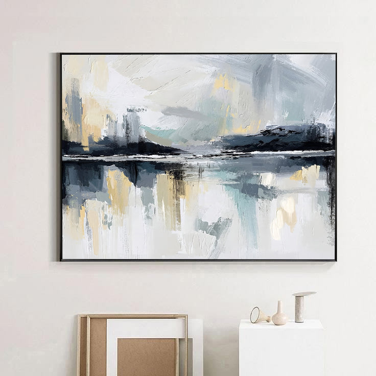 Dock - Grey, Black and White Modern Abstract Painting On Canvas