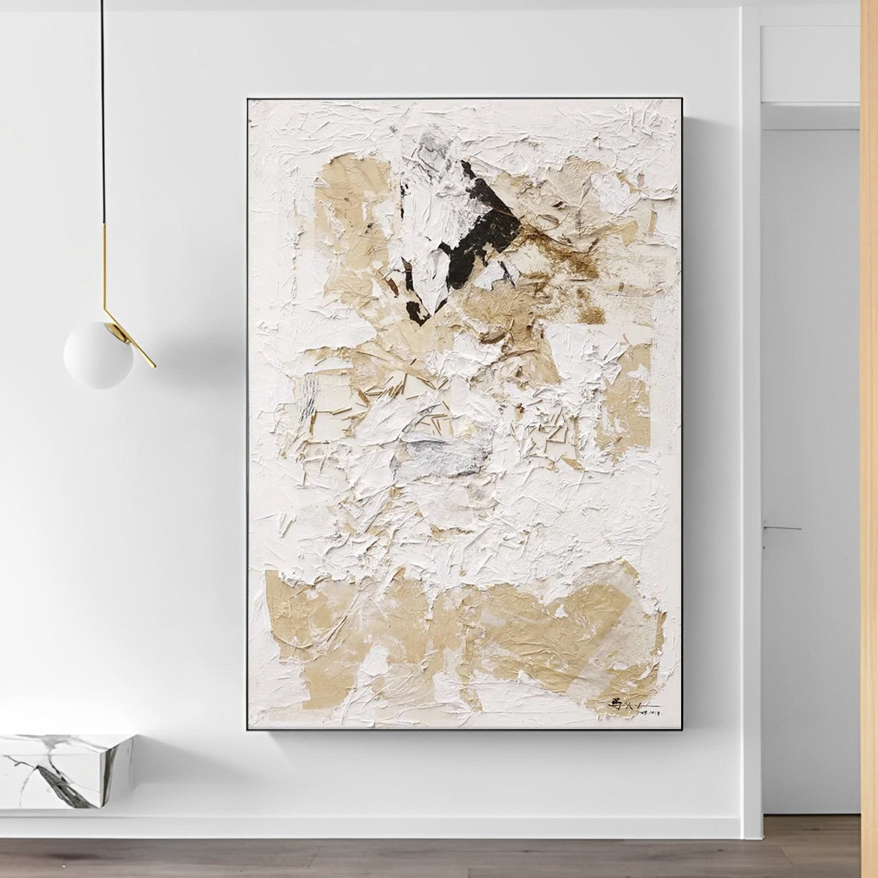 Beigiart - Large Textured White and Beige Abstract Art Painting