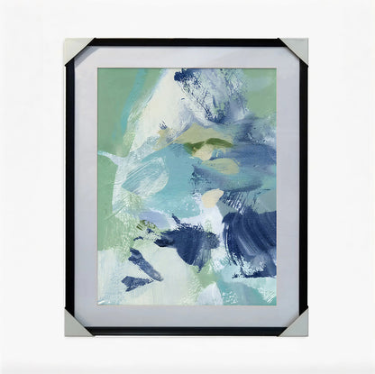 Framed abstract art print with blue and green colors on a white background