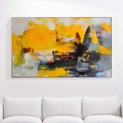 Patch - Colorful Abstract Grey and Yellow Painting on Canvas