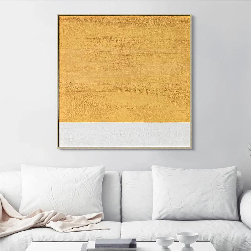 Jaune - Peinture abstraite moderne blanche et jaune sur toile