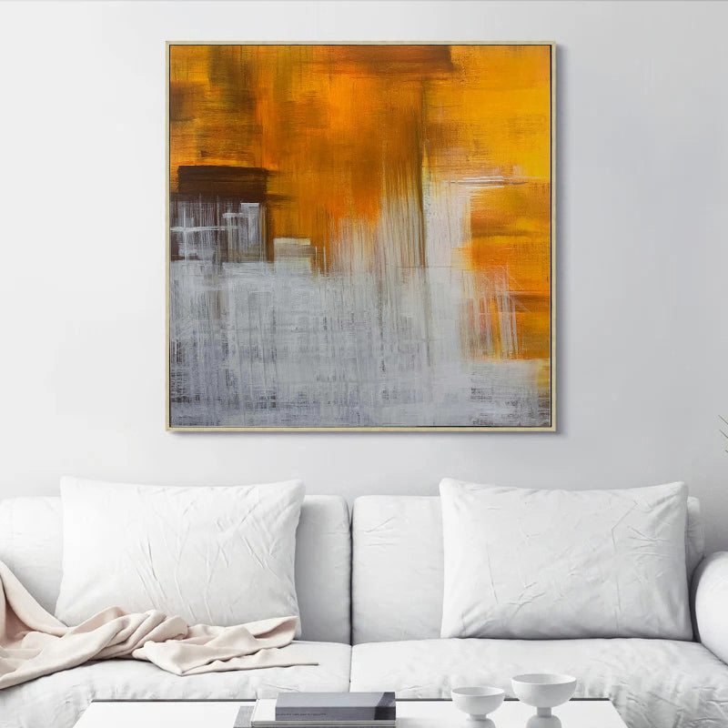 Fauve - Peinture moderne blanche et orange sur toile