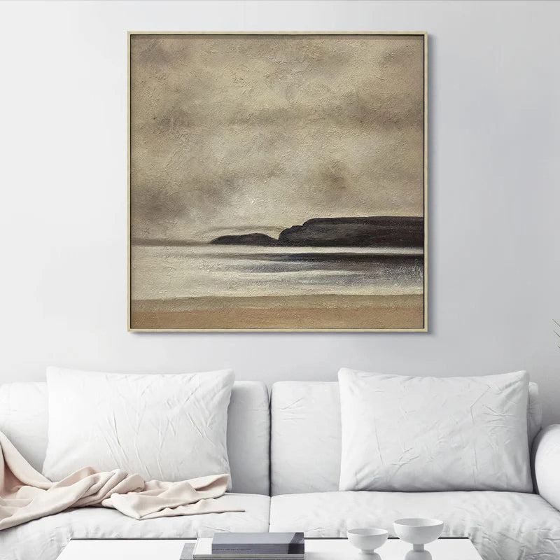 Shingle - Peinture abstraite moderne sur toile représentant un bord de mer