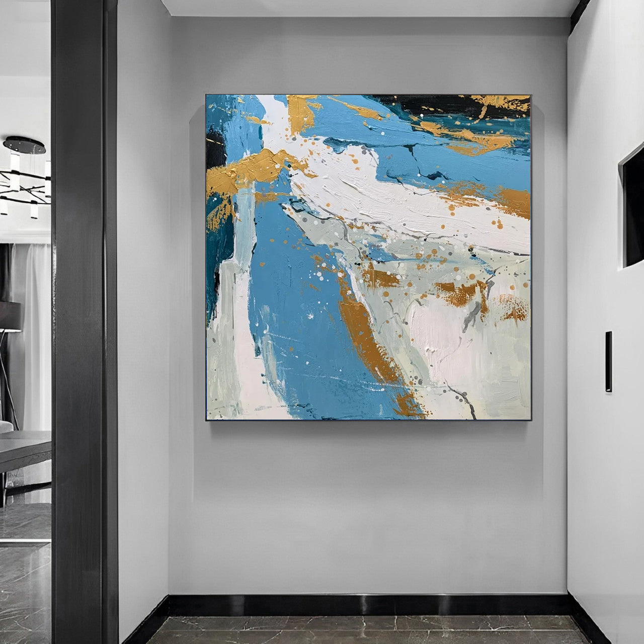 abstract painting blue gold, gold leaf abstract painting, Noho Art Gallery