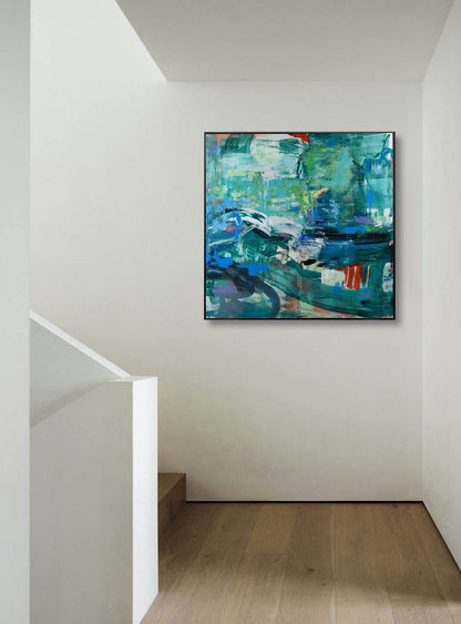  Abstract Painting Blue Green, green blue abstract painting for sale, Noho Art gallery