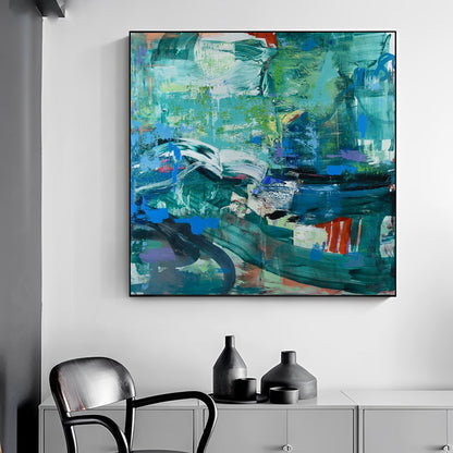 abstract painting blue green, green blue painting wall art, Noho Art Gallery