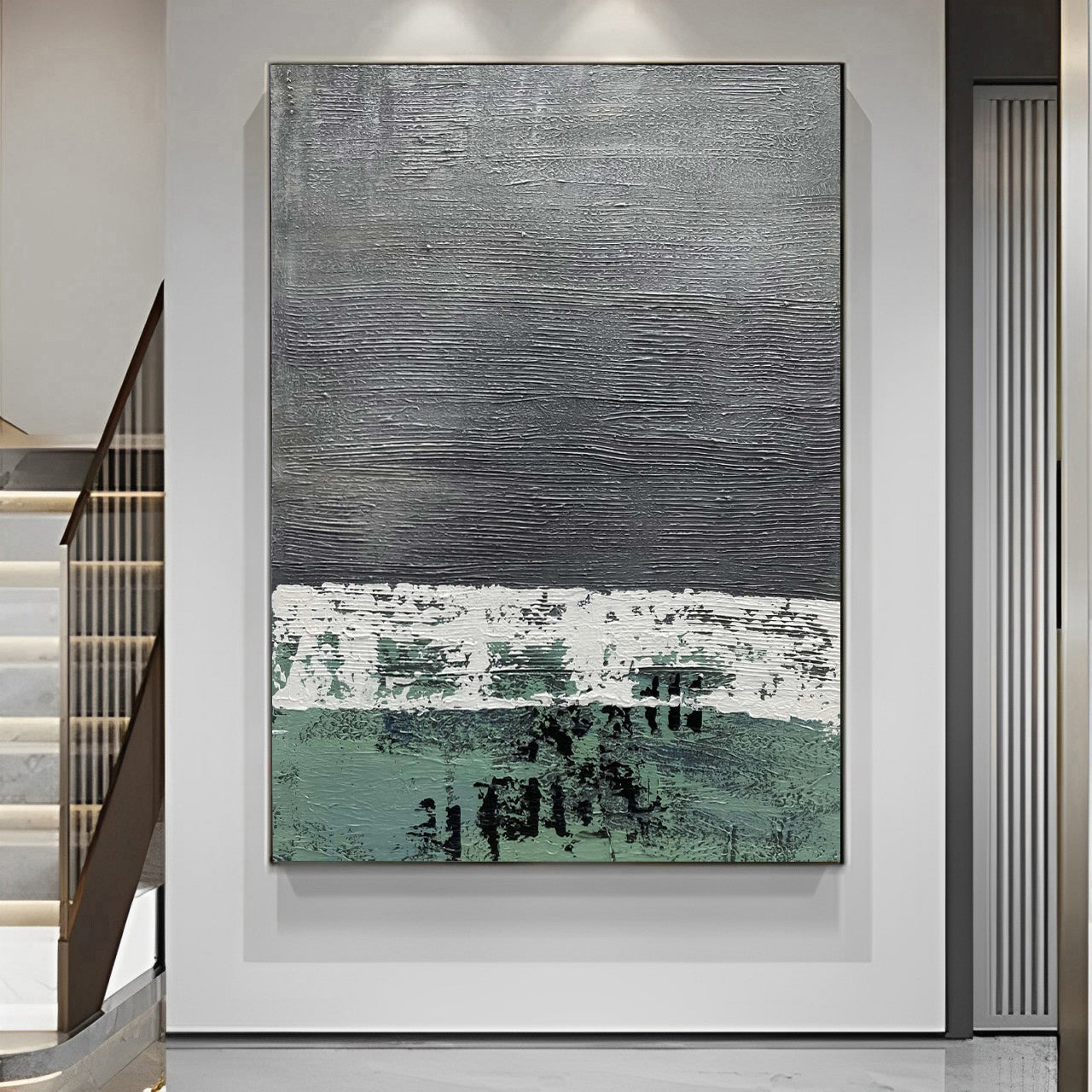 large grey and green wall canvas for wall decor, green grey painting, Noho Art Gallery