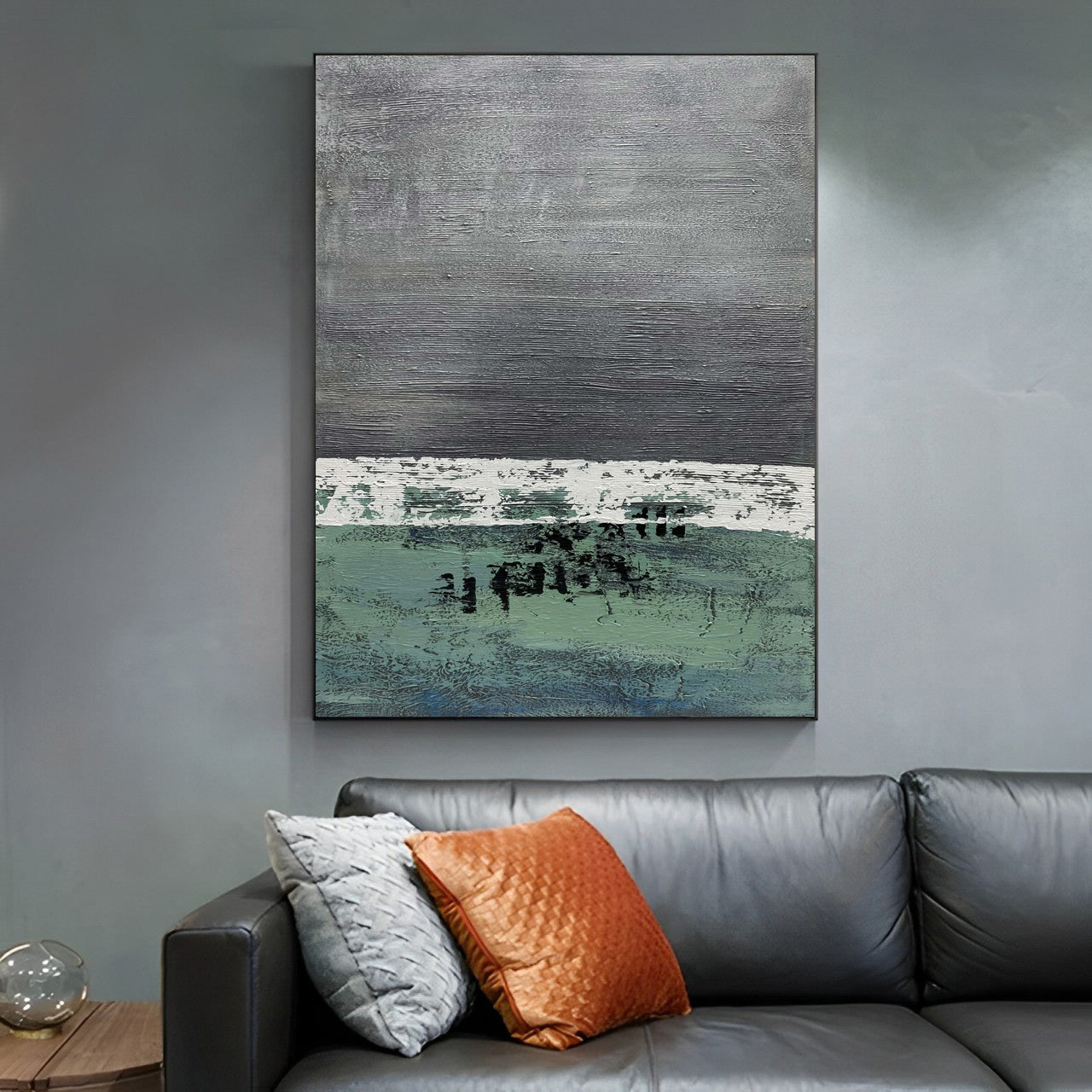 grey green large wall art painting for sale, green grey painting, Noho Art Gallery