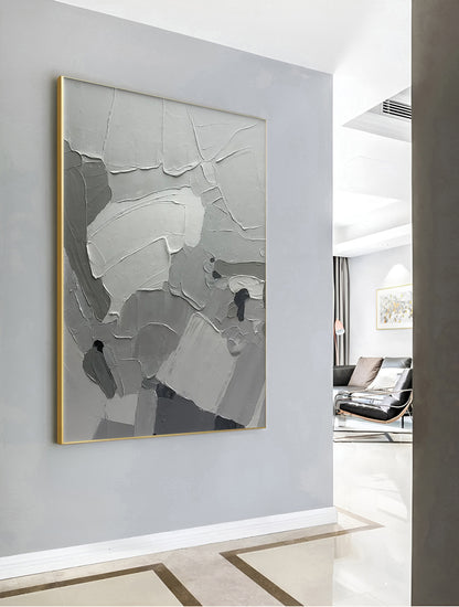 gray abstract painting on canvas, grey wall art for living room, Noho Art Gallery