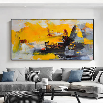 Patch - Colorful Abstract Grey and Yellow Painting on Canvas