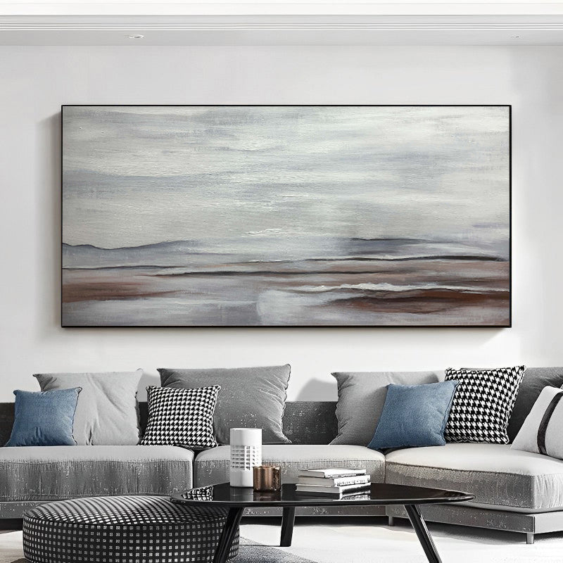 Scapes - Extra Large Textured Grey Abstract Seascape Painting