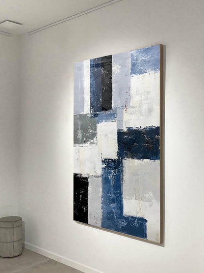 Chemain - Large Grey and Blue Abstract Painting on Canvas