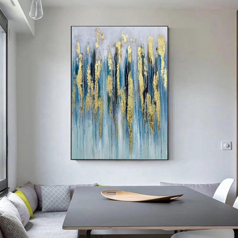 Resplendent - Extra large Abstract Blue and Gold Painting on Canvas