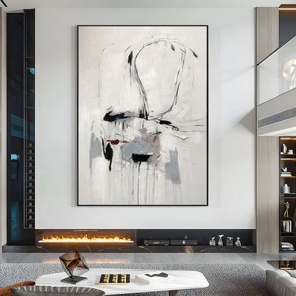 black and white canvas art painting, large abstract art paintings black and white, Noho Art Gallery