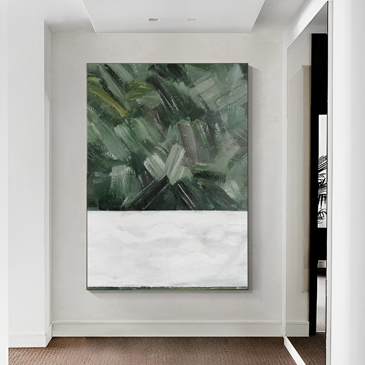 large abstract painting green and white for wall decor, green white painting, Noho Art Gallery