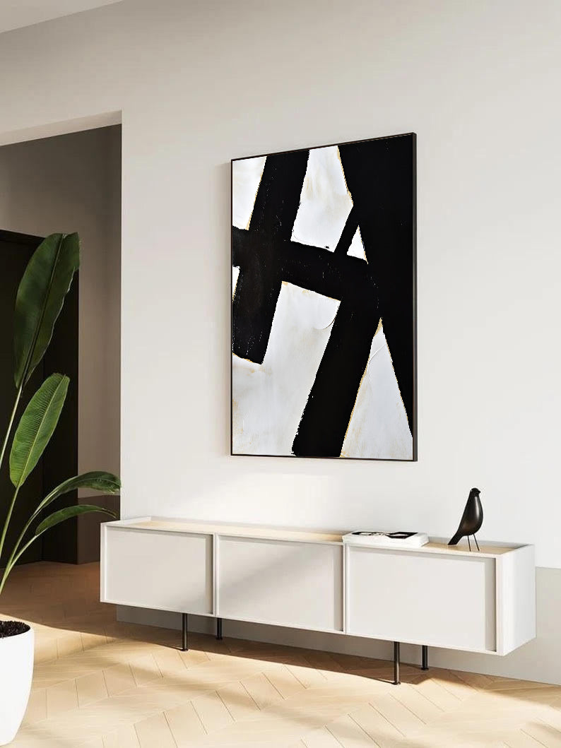 Abstract Black and White Painting, large black and white wall art painting, Noho Art Gallery