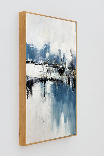 white and blue abstract painting, large black white and blue wall art for sale, Noho Art Gallery