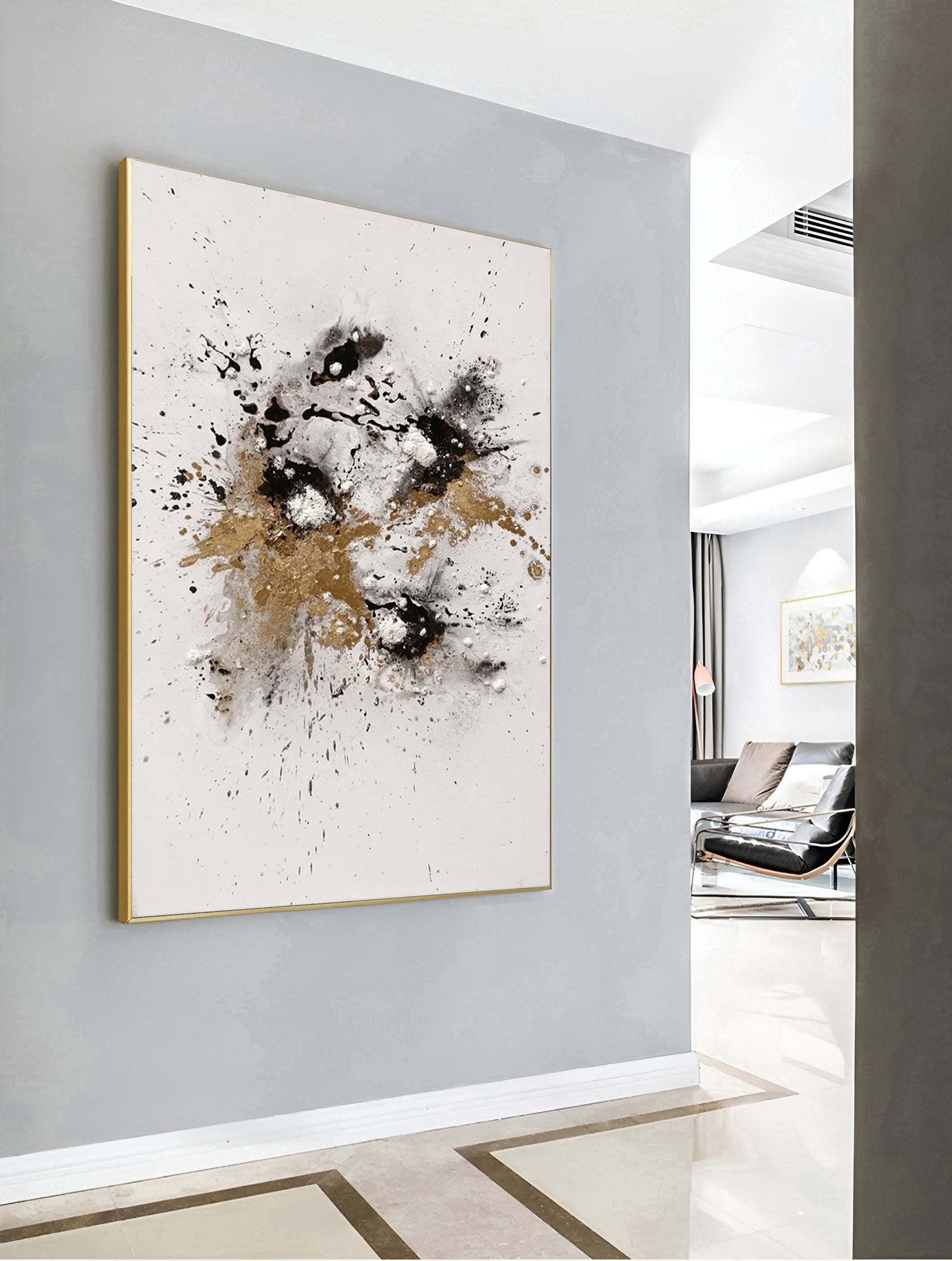 large black white gold canvas, abstract wall art for sale, Noho Art Gallery