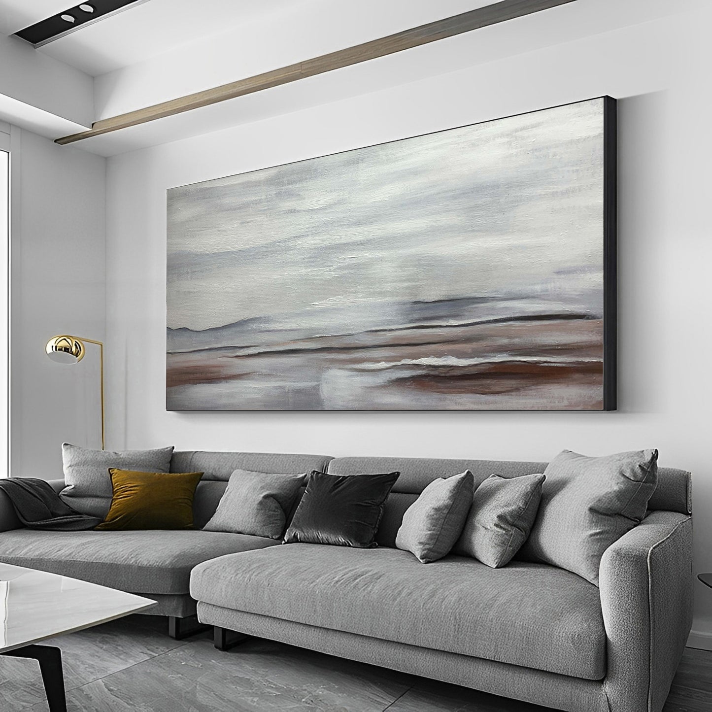 large grey abstract seascape painting for sale, Noho Art Gallery