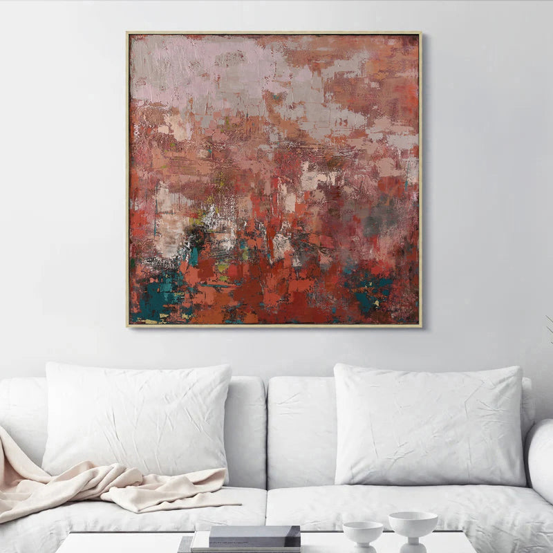  Red Abstract Acrylic Painting, large red abstract painting, Noho Art Gallery