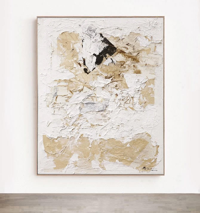 large white and beige textured painting for sale, beige abstract art, Noho Art Gallery