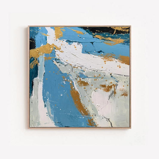 light blue and gold painting, abstract painting blue gold, Noho Art Gallery