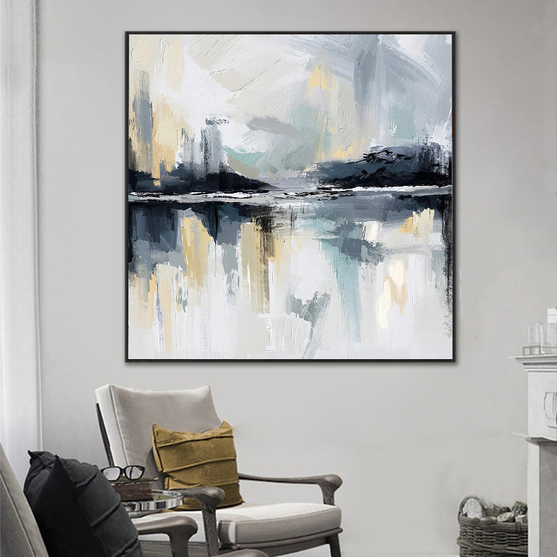Dock - Grey, Black and White Modern Abstract Painting On Canvas