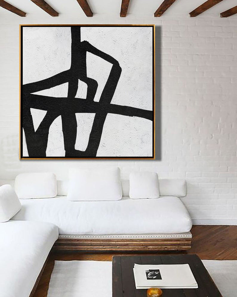 Black and White Abstract Painting on Canvas