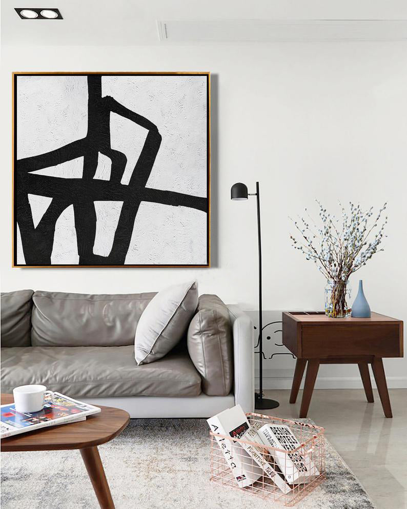 Black and White Abstract Painting on Canvas