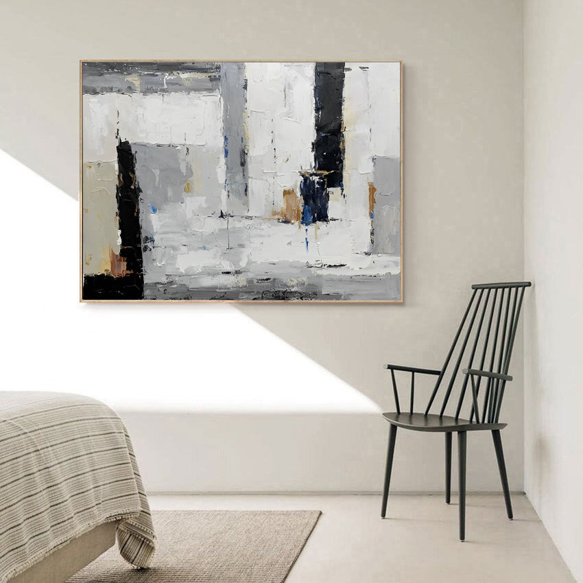 Mona - White, Black and Grey Wall Art Oil Painting on Canvas