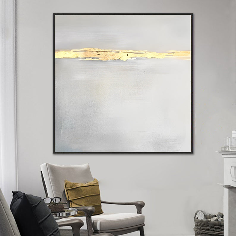 Monumental - White and Gold Wall Art Oil Painting on Canvas N o H o