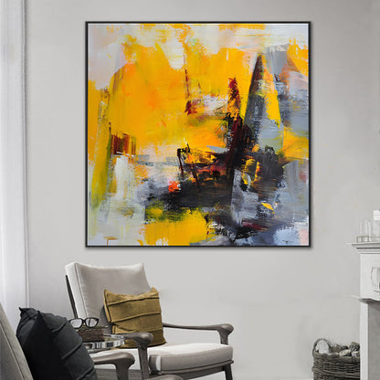 Patch - Colorful Abstract Grey and Yellow Painting on Canvas