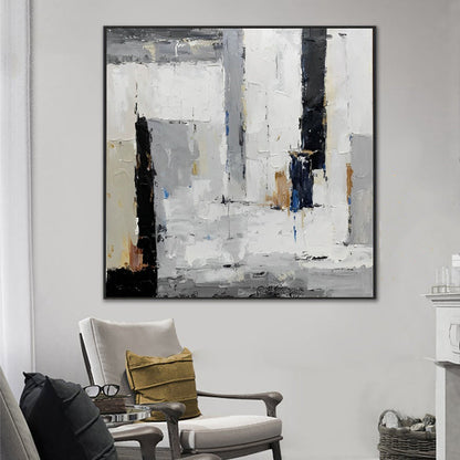 Mona - White, Black and Grey Wall Art Oil Painting on Canvas