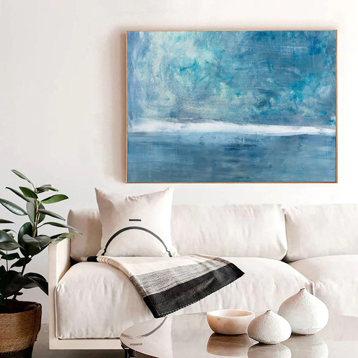 Gracious - Large Blue Seascape Abstract Oil Painting on Canvas N o H o