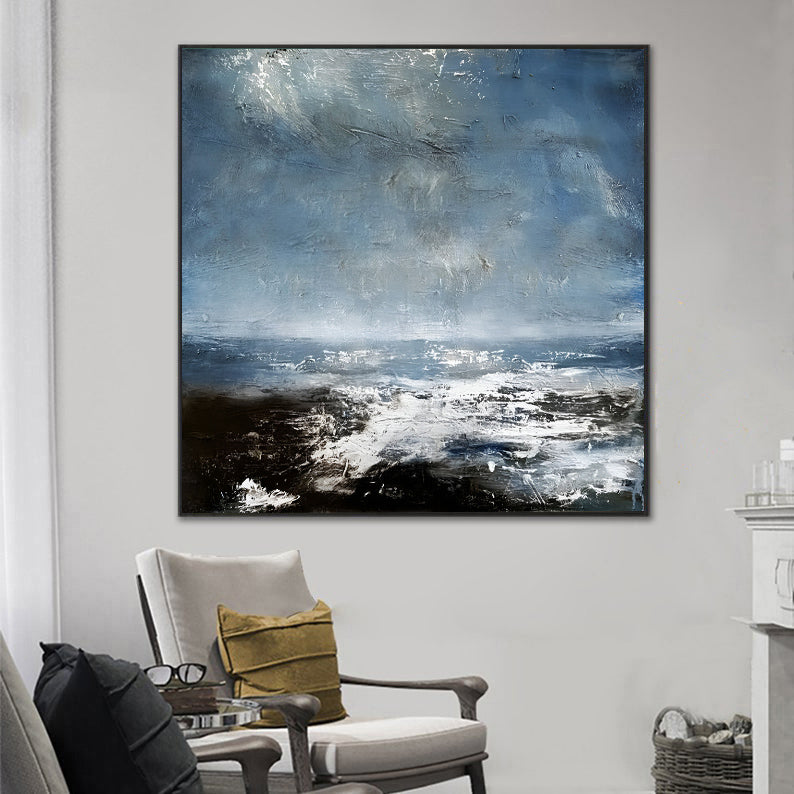 Coast - White and Blue Deep Ocean Painting on Canvas